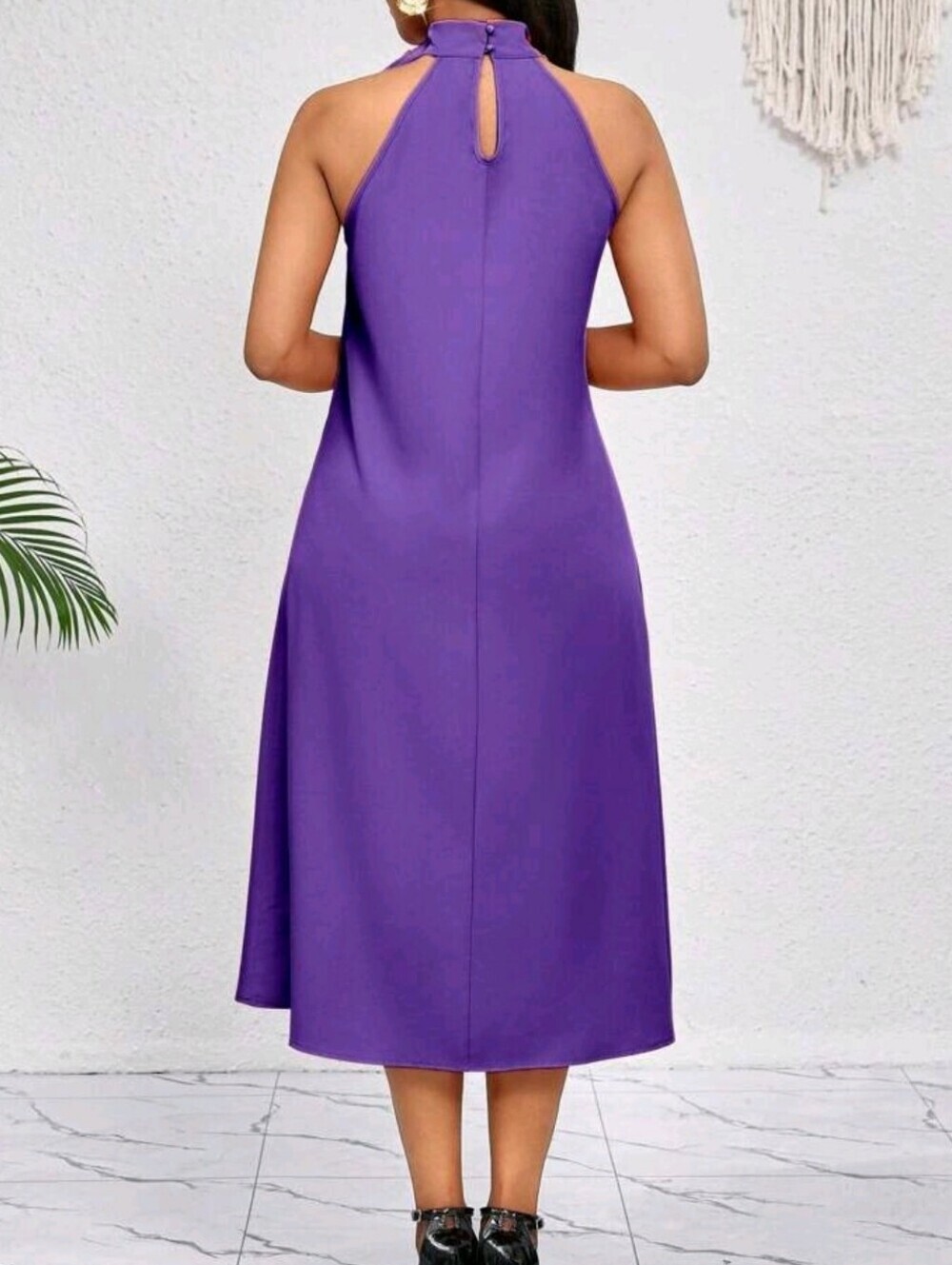 Purple Halter Maxi Dress with Ruffle Rose Accent MEDIUM - Picture 2 of 5